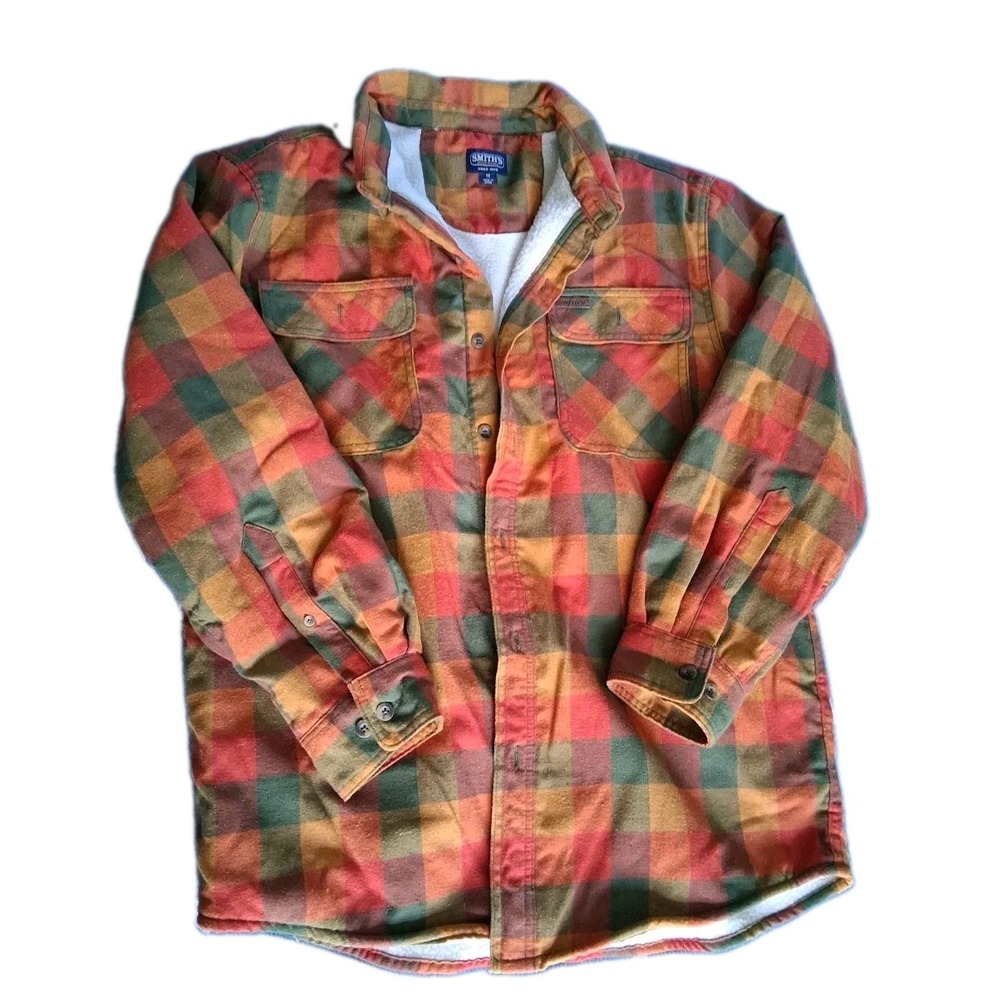 Smith's Workwear Men's Sherpa-Lined Plaid Shirt-Jacket Easy Fit M